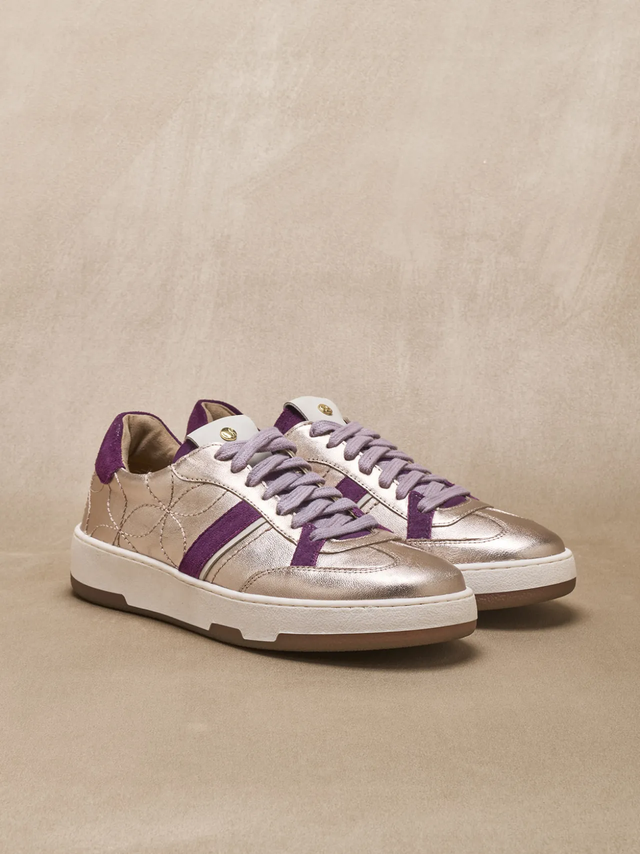 Baskets cuir effet métallisé