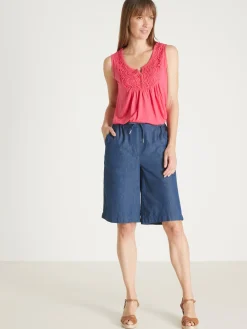 Bermuda en chambray élastiqué