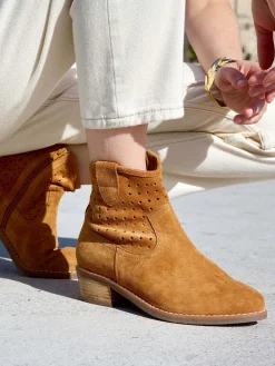 Boots ajourées cuir velours