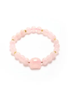 Bracelet chat et perles quartz rose