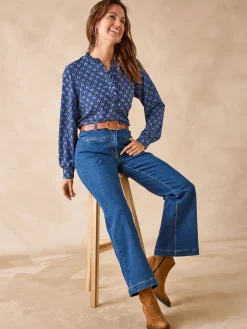 Chemisier en crêpe col montant volanté