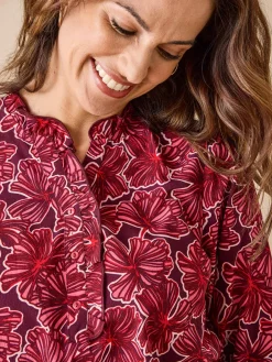 Chemisier en crêpe col montant volanté