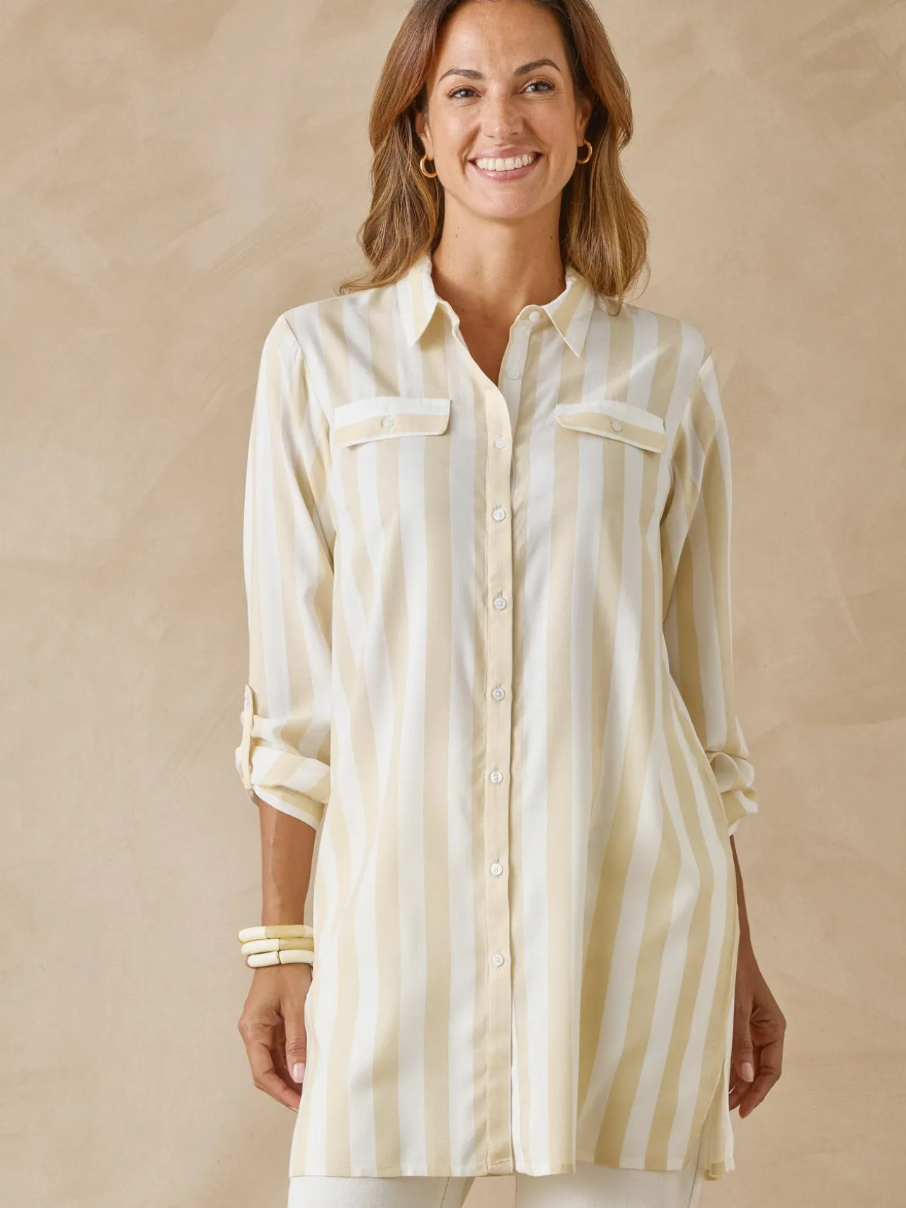 Chemisier tunique manches retroussables