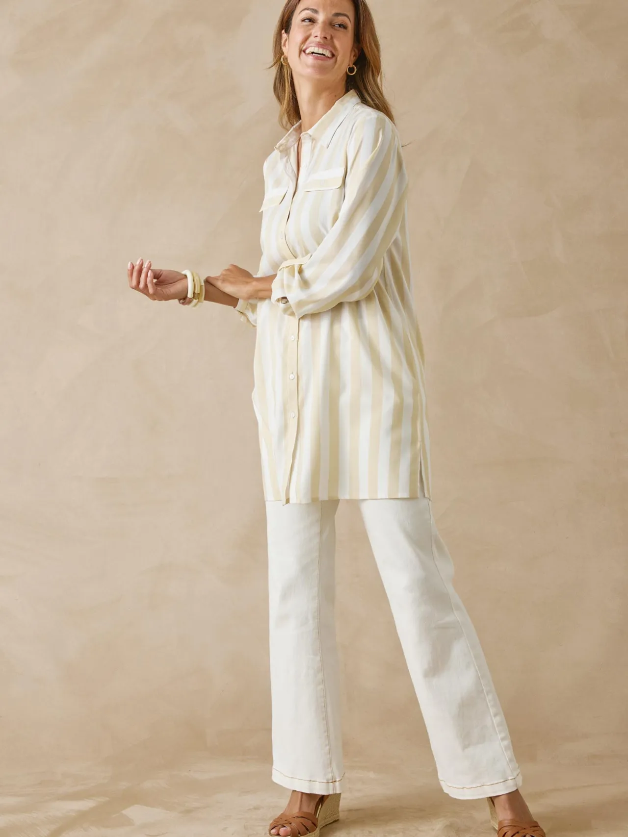 Chemisier tunique manches retroussables