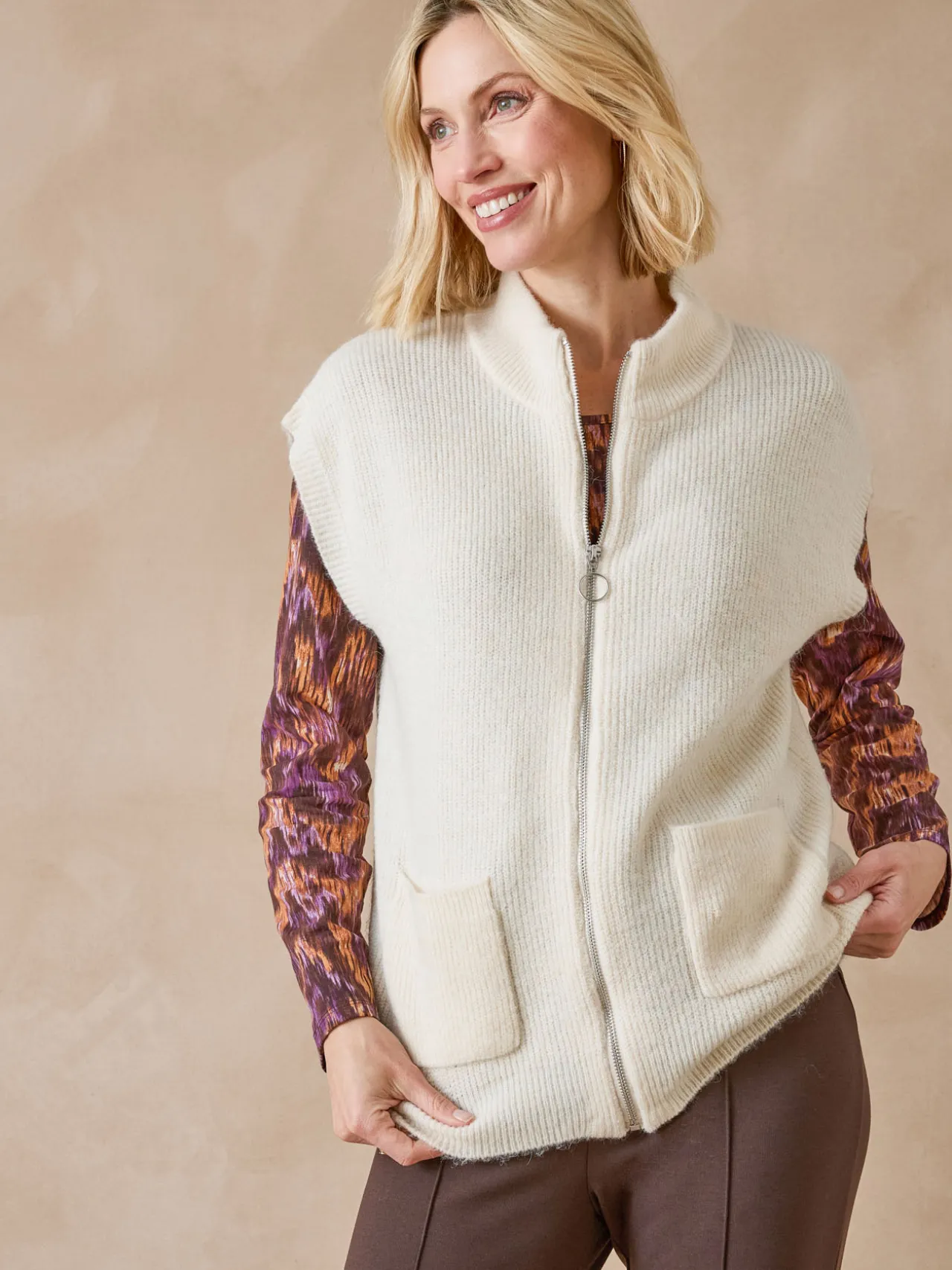 Gilet zippé sans manches côtes anglaises