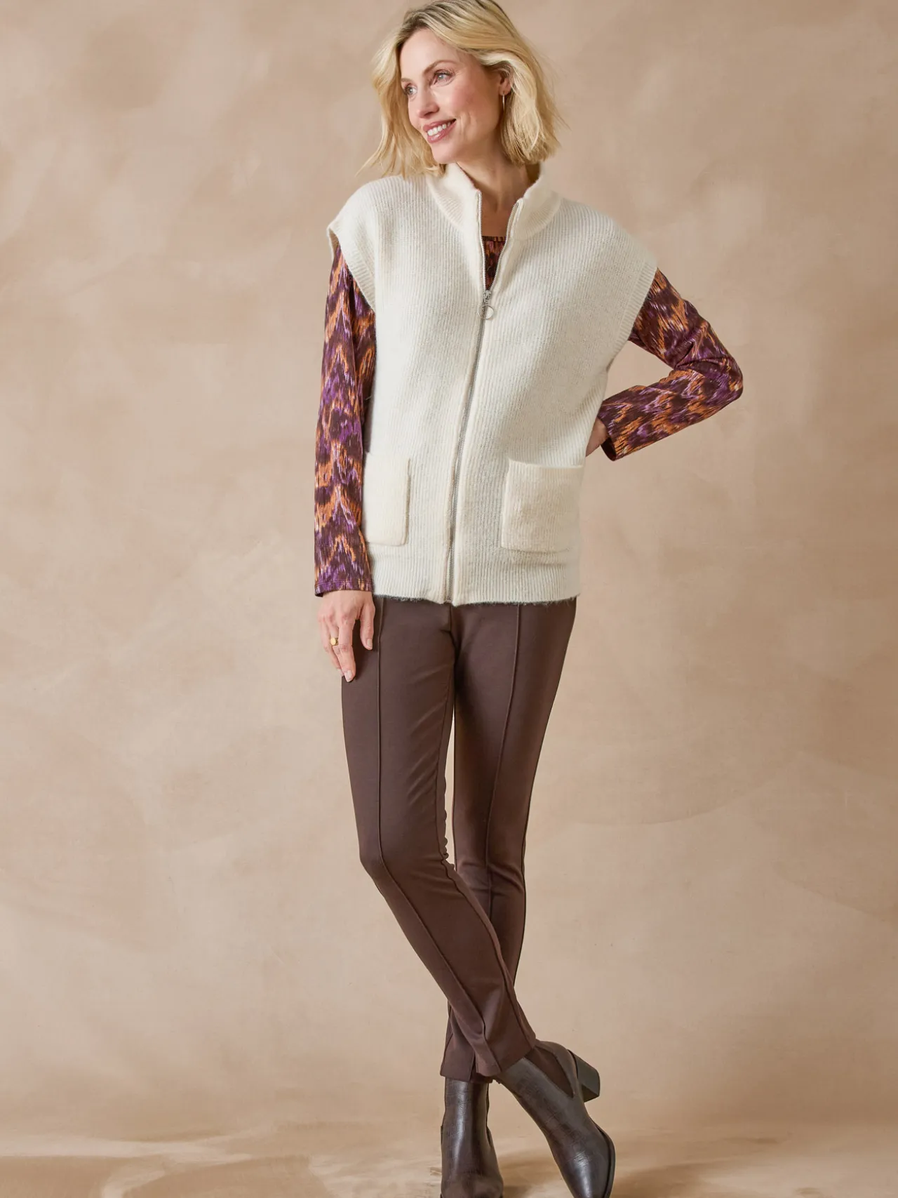 Gilet zippé sans manches côtes anglaises