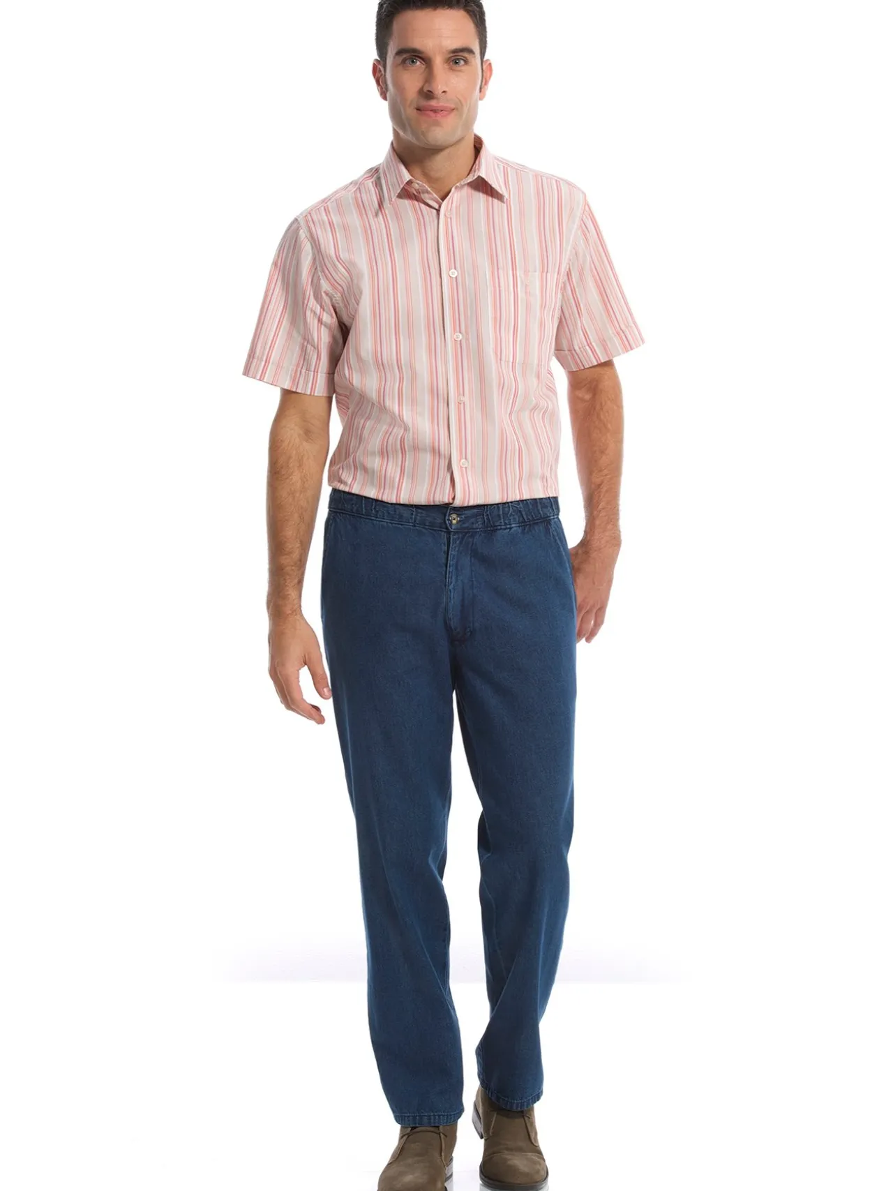 Jean droit pur coton taille élastiquée