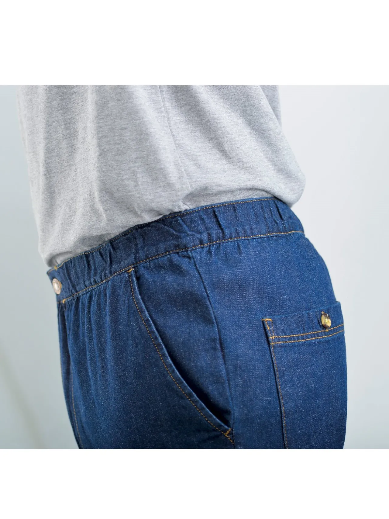 Jean droit pur coton taille élastiquée