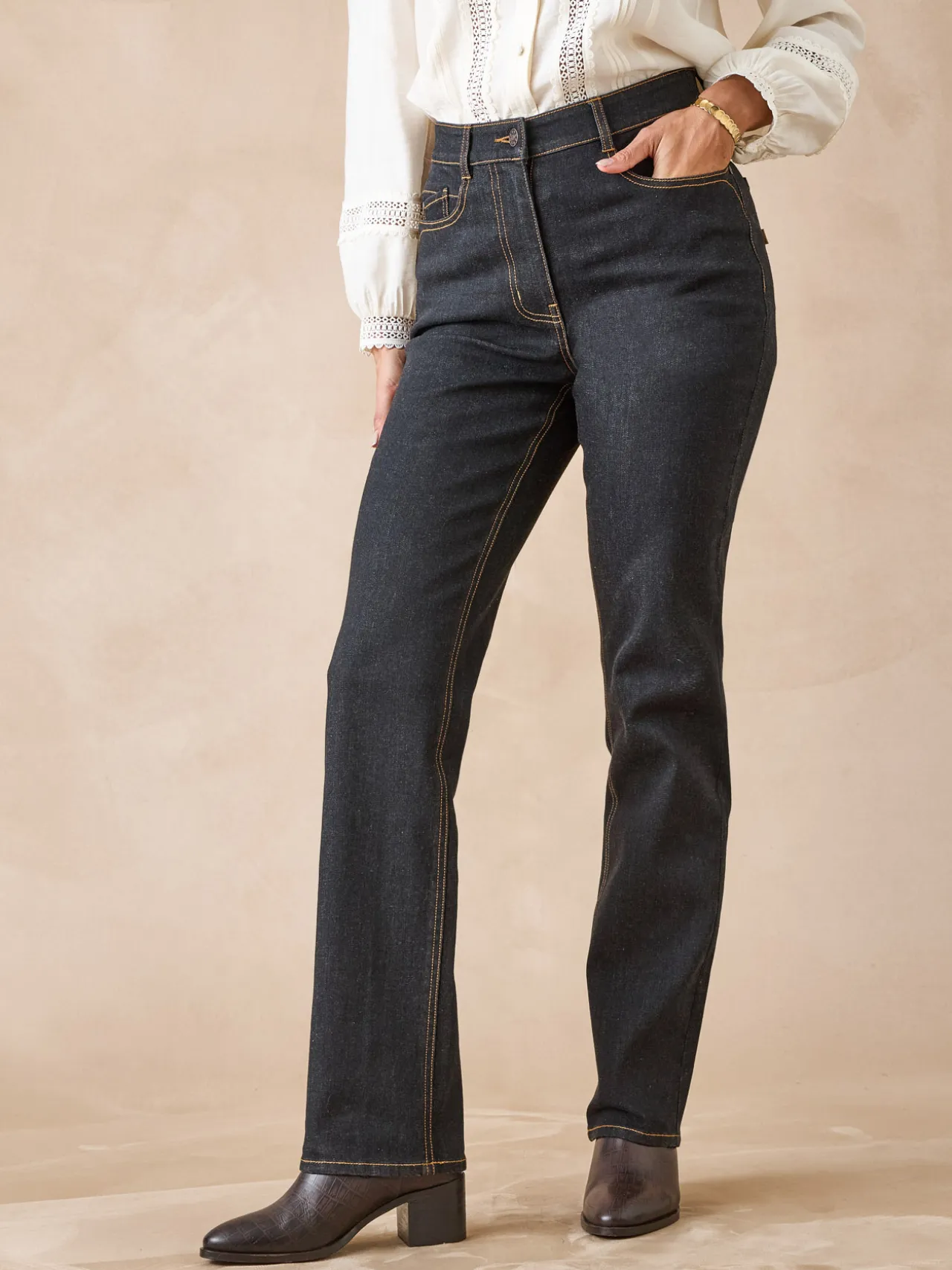 Jean droit taille haute stretch