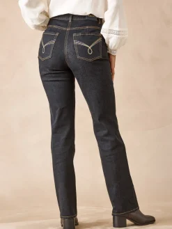 Jean droit taille haute stretch
