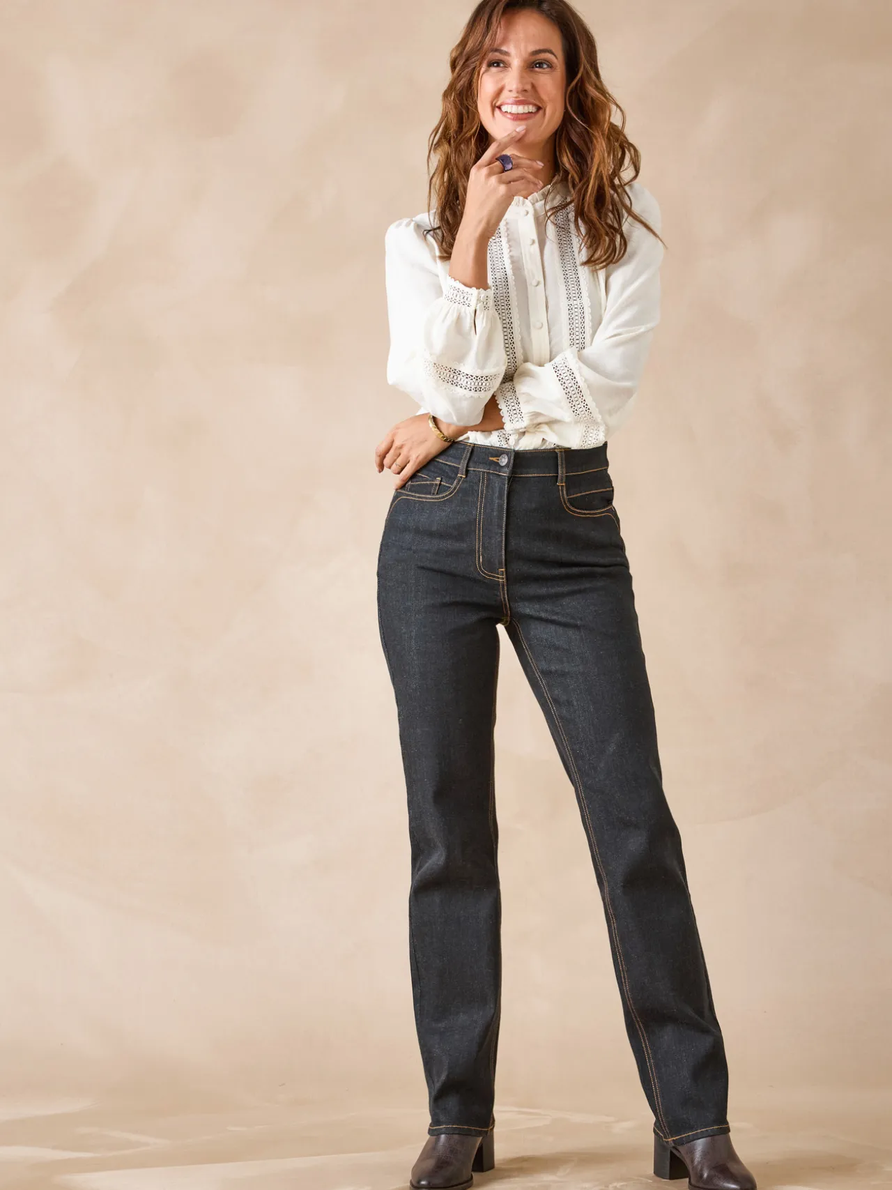 Jean droit taille haute stretch