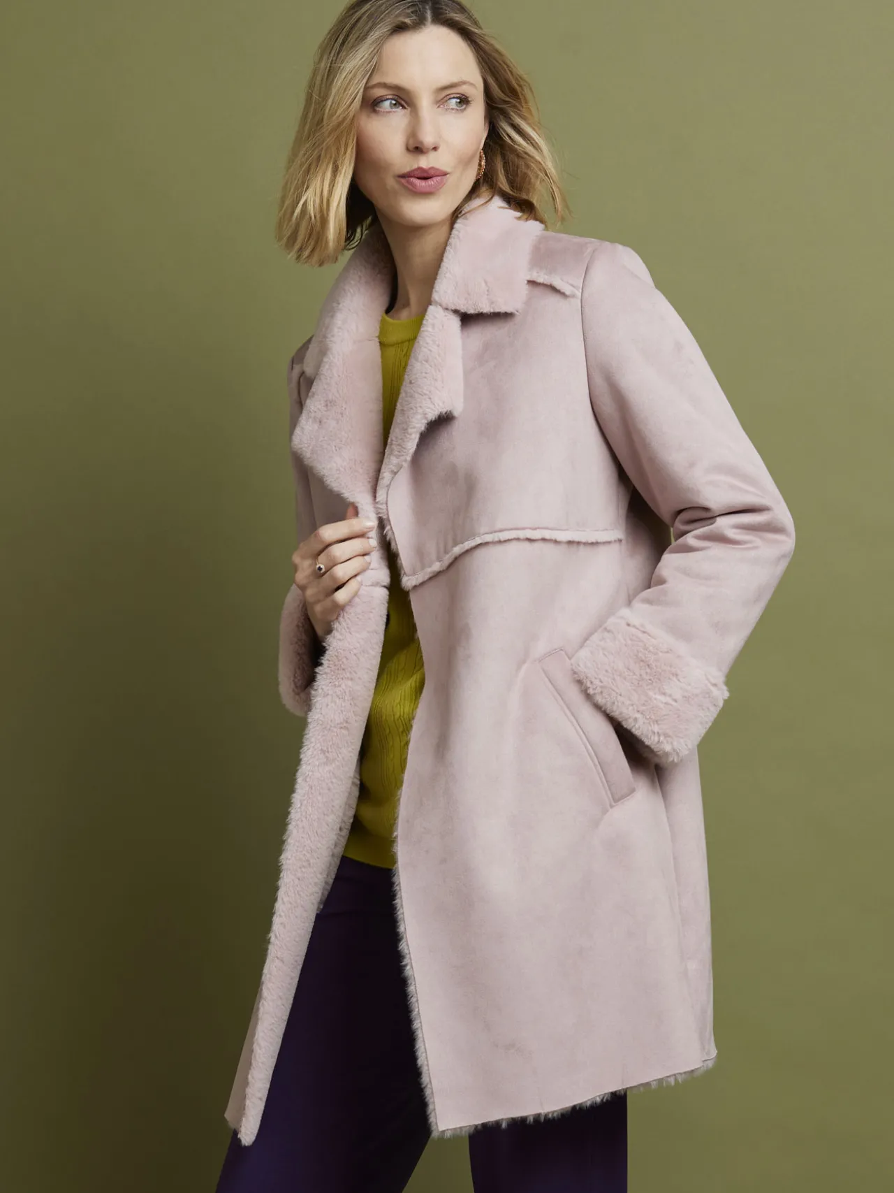 Manteau mi-long peau lainée