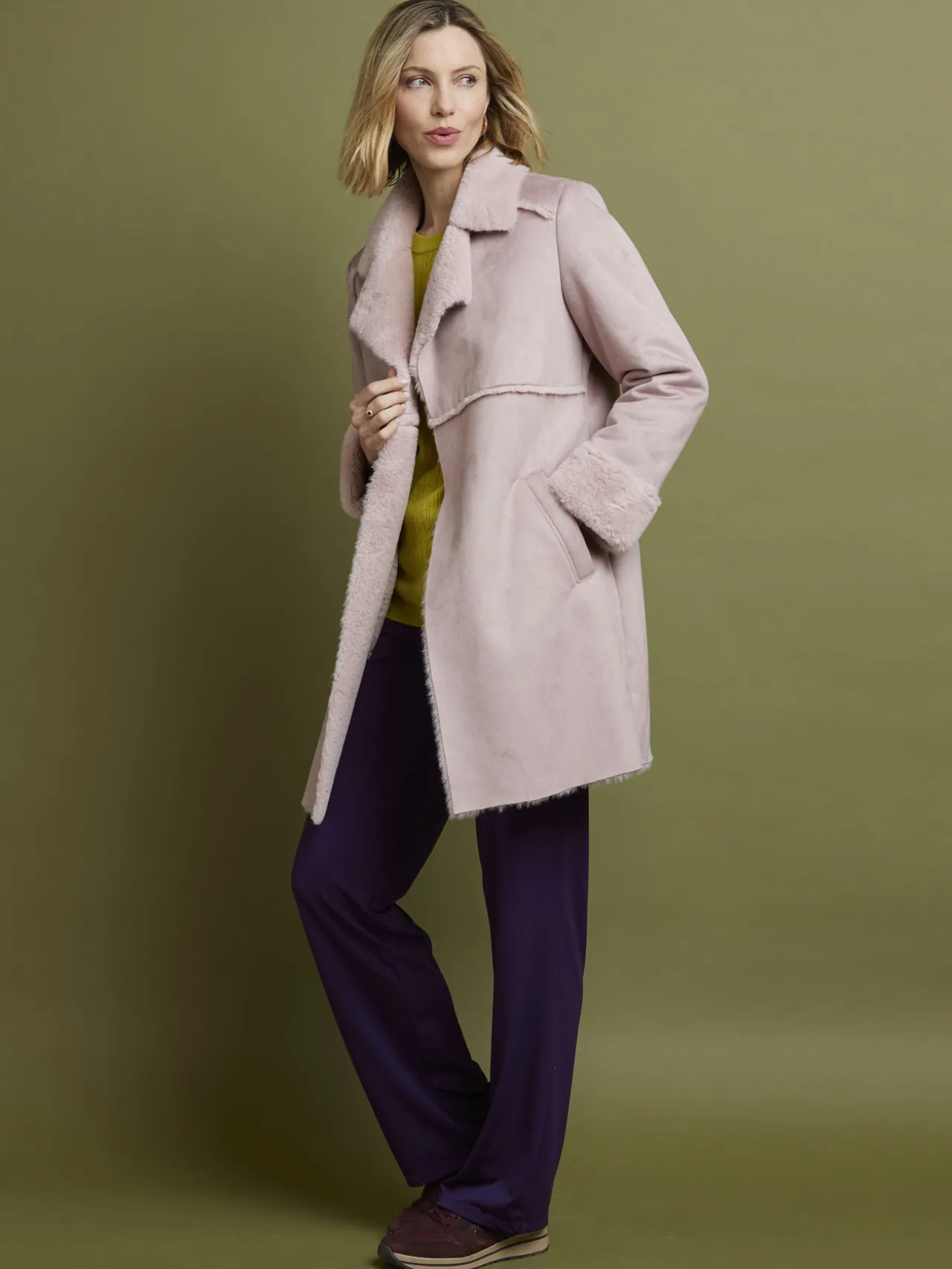 Manteau mi-long peau lainée