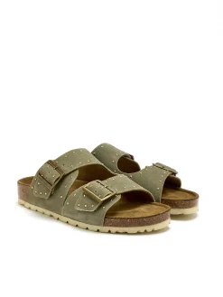 Mules cuir velours à boucles