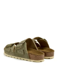 Mules cuir velours à boucles