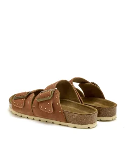 Mules cuir velours à boucles