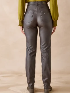 Pantalon enduit taille haute