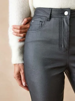 Pantalon enduit taille haute