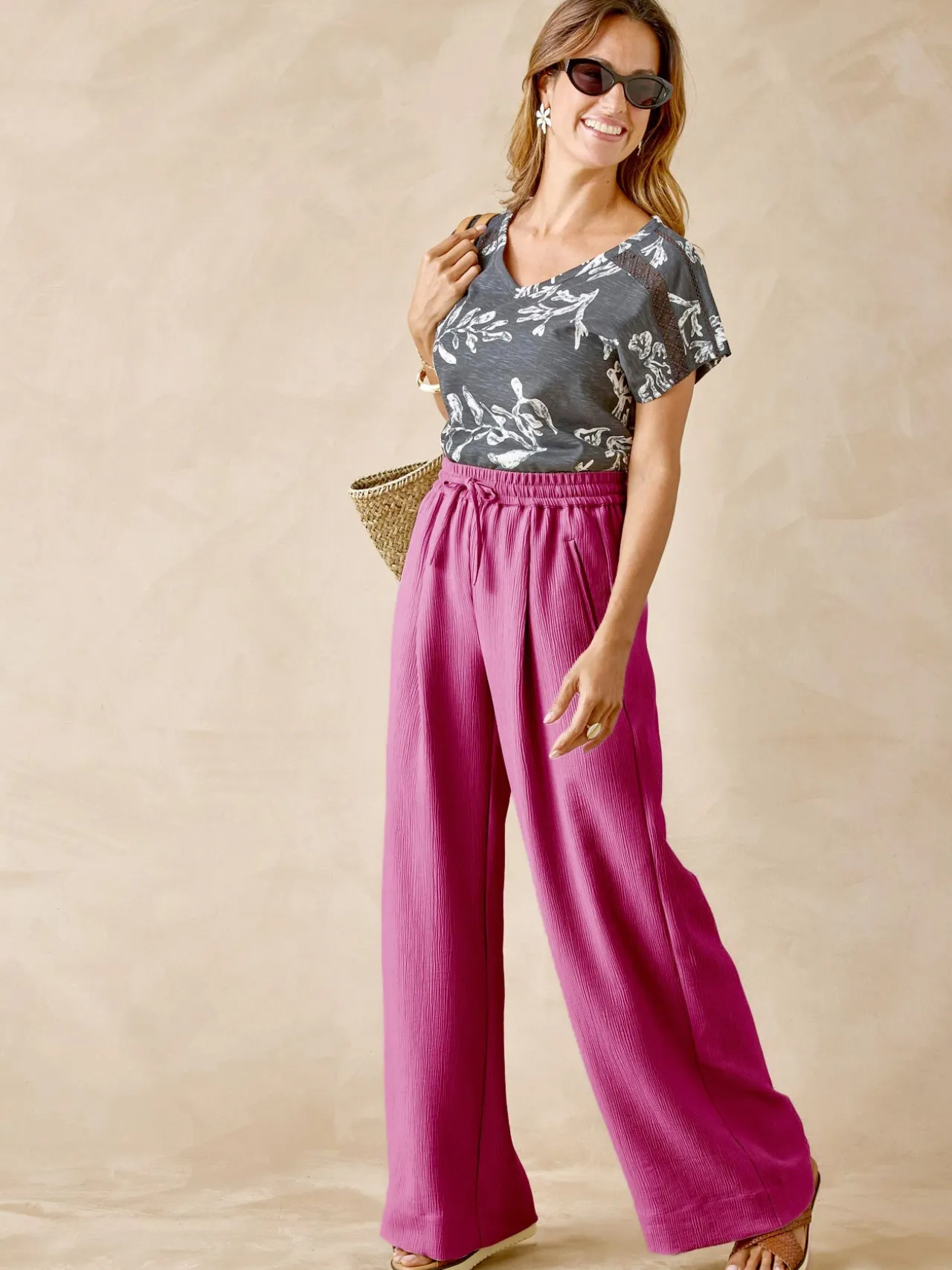 Pantalon large aspect froissé