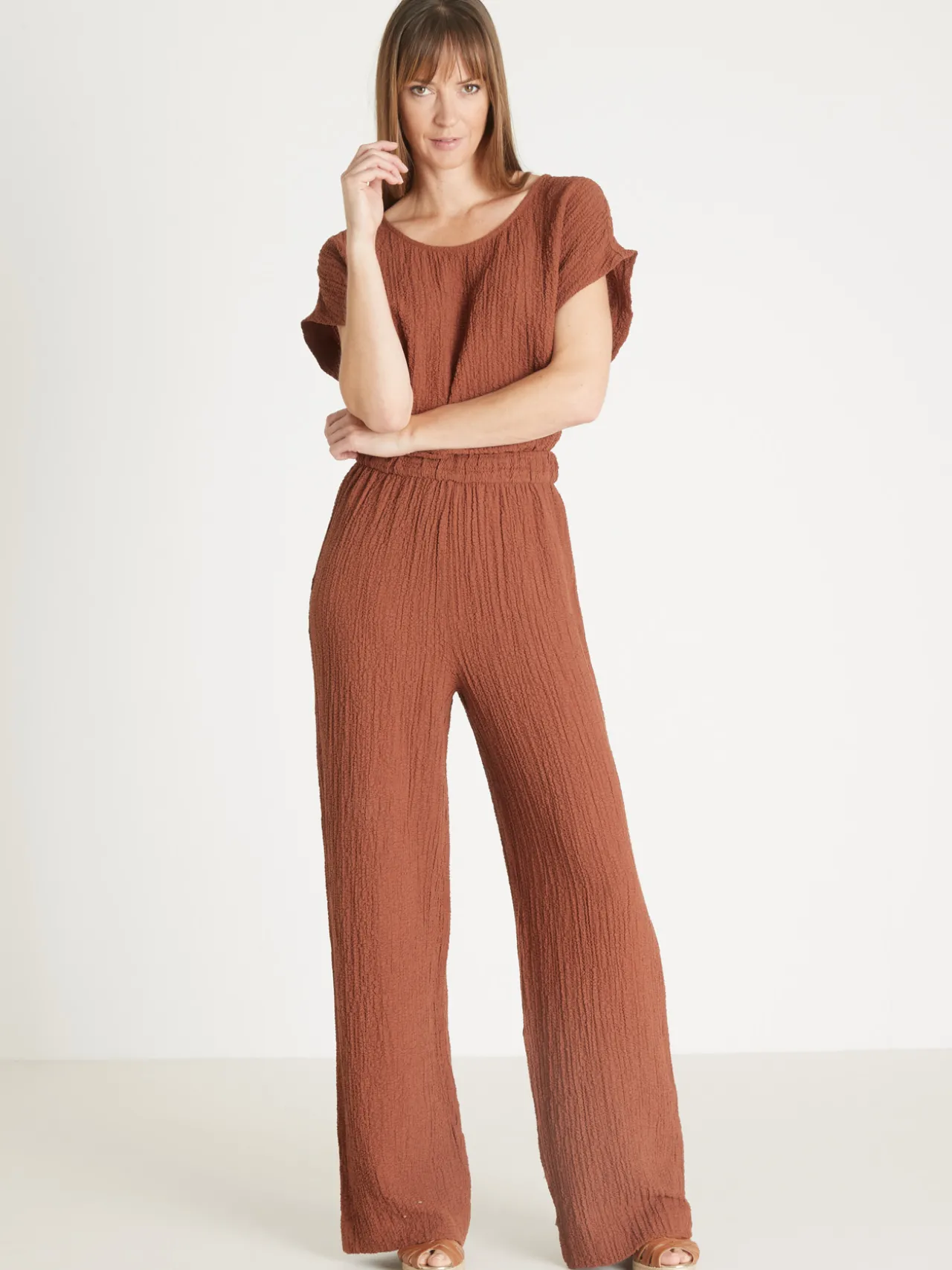 Pantalon large en seersucker