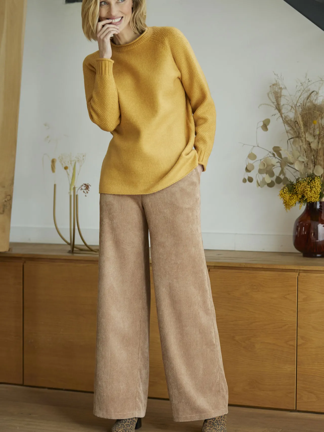 Pantalon large velours côtelé