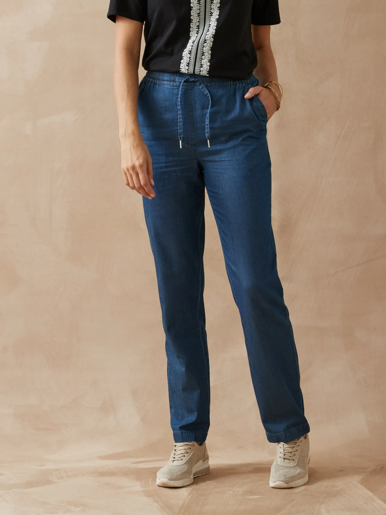 Pantalon élastiqué en chambray