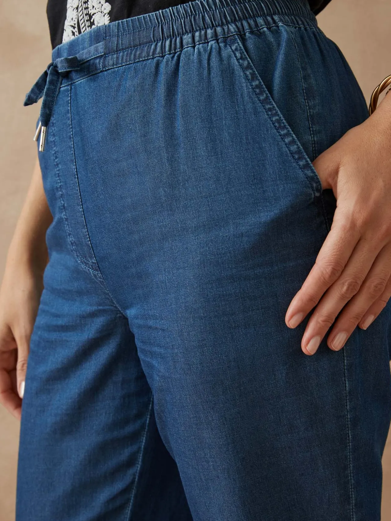 Pantalon élastiqué en chambray