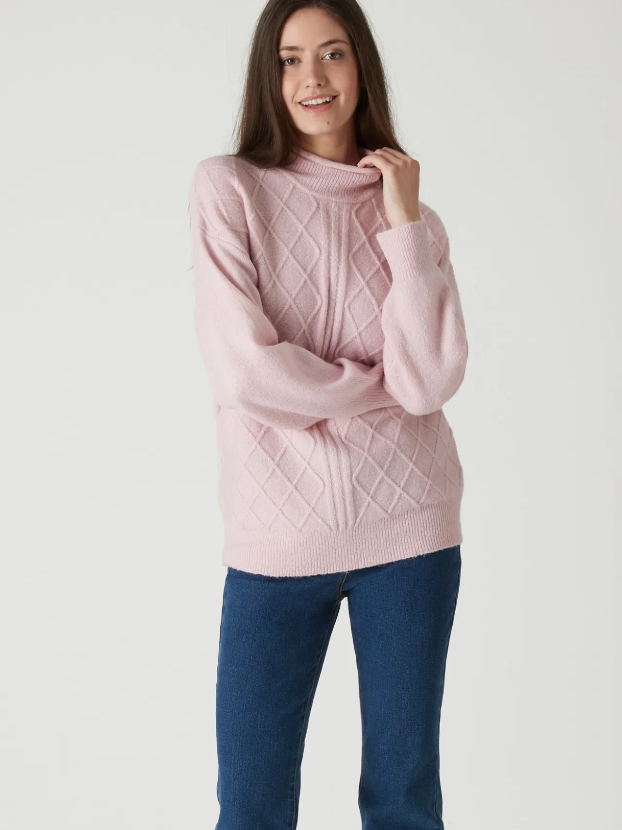 Pull col montant maille fantaisie