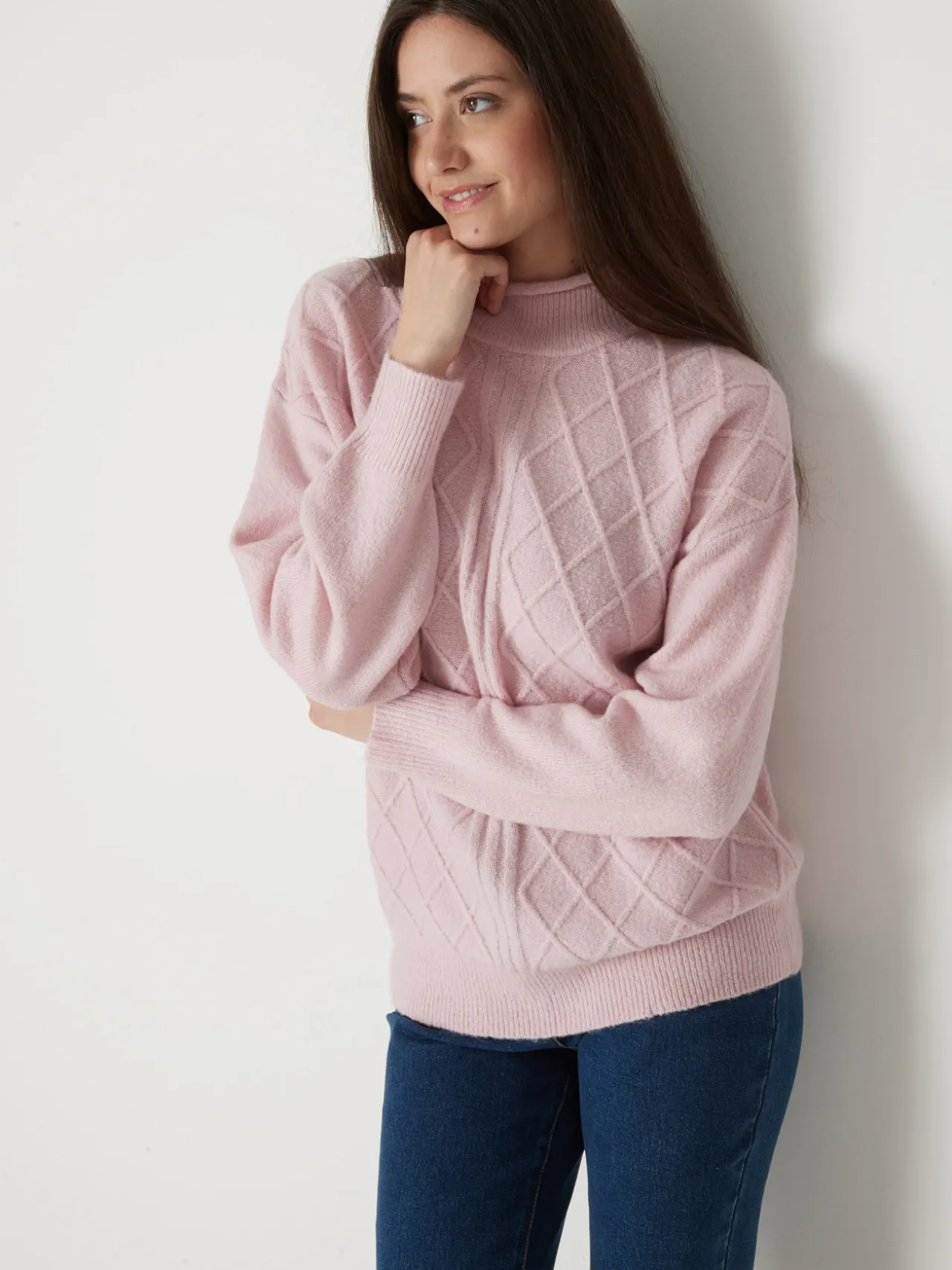 Pull col montant maille fantaisie
