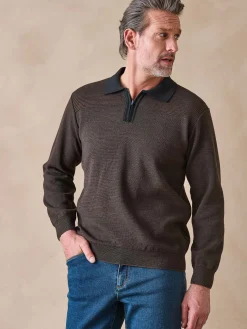 Pull col polo zippé avec laine