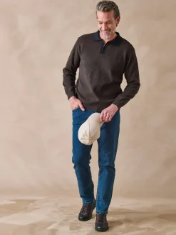 Pull col polo zippé avec laine