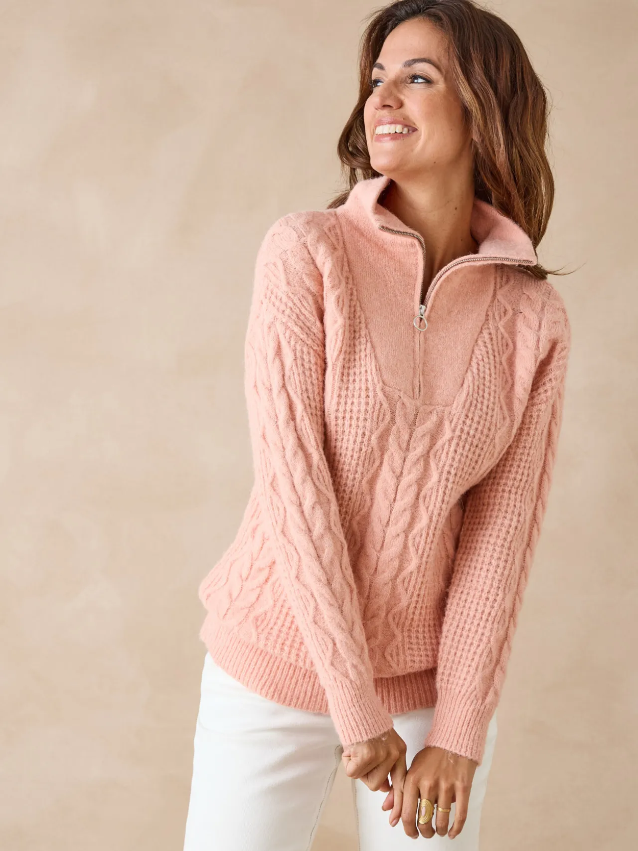 Pull en maille fantaisie col zippé