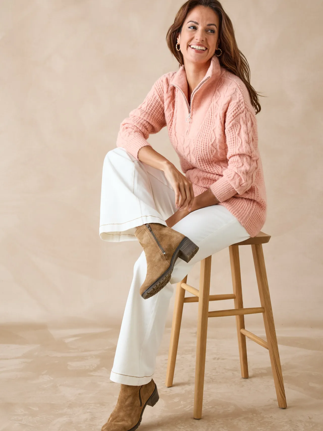 Pull en maille fantaisie col zippé