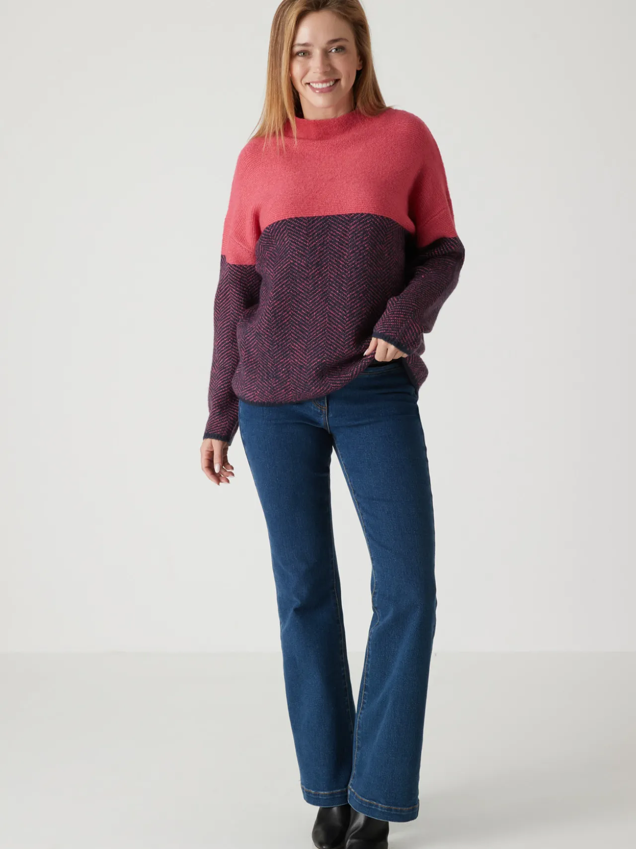 Pull jacquard col cheminée