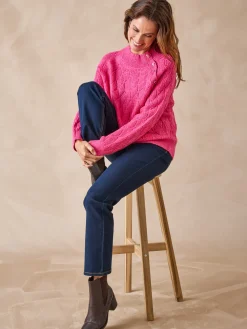 Pull maille fantaisie col montant