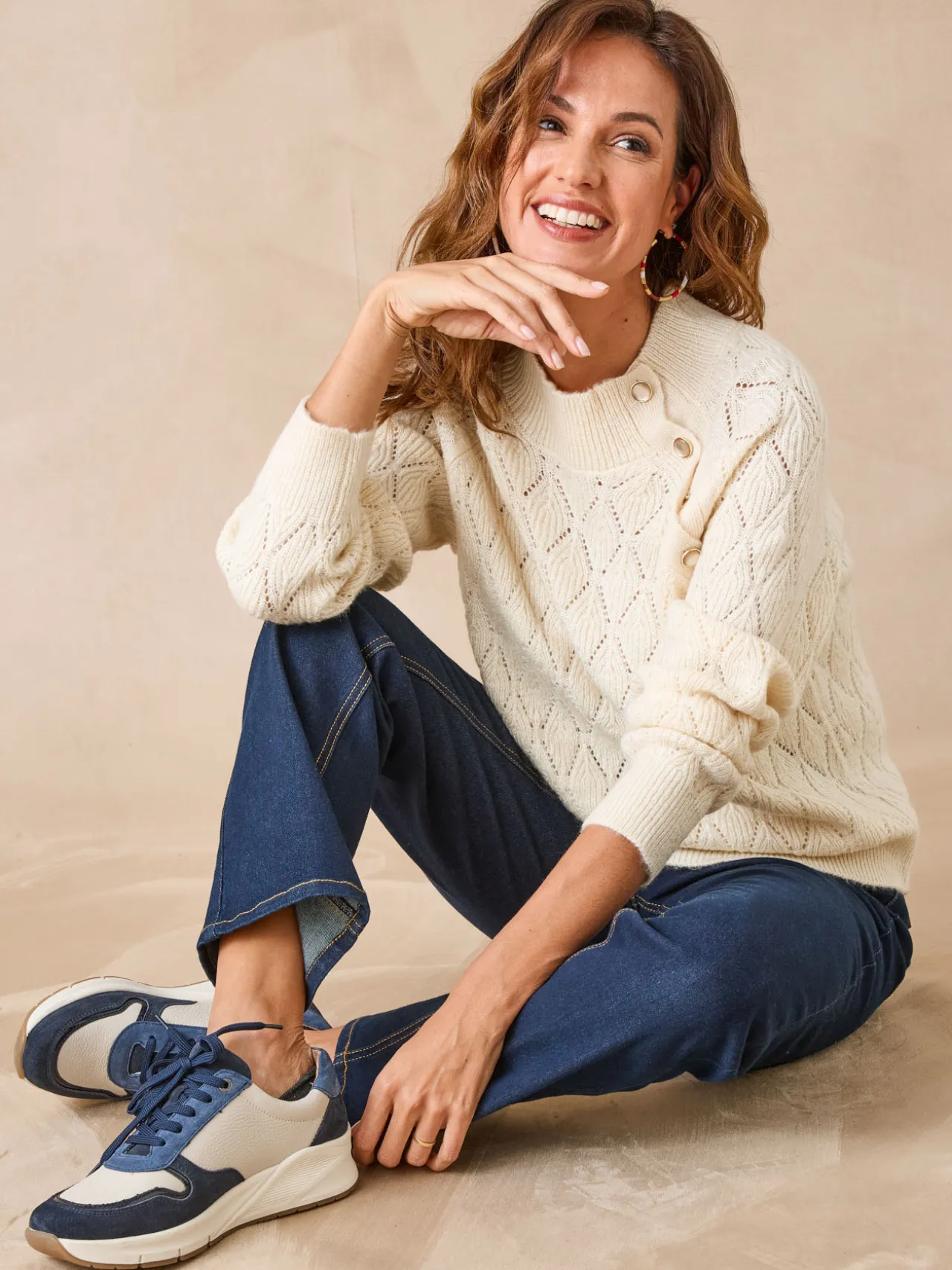 Pull maille fantaisie col montant