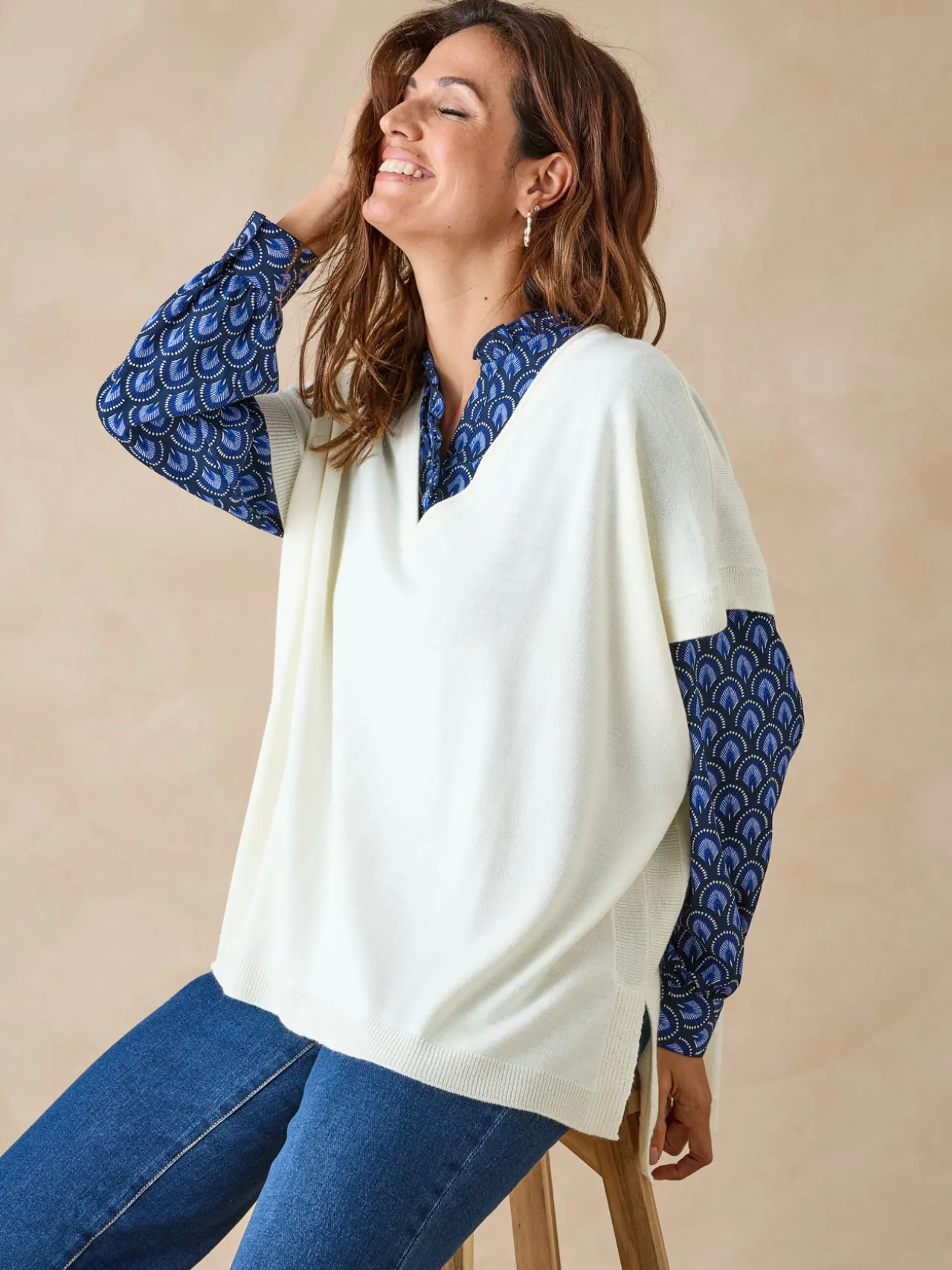 Pull manches courtes avec laine mérinos