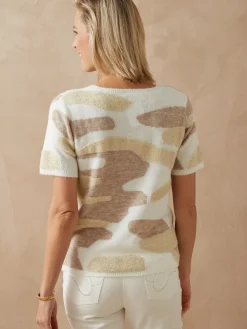 Pull manches courtes jacquard intarsia