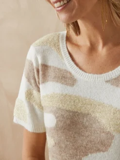 Pull manches courtes jacquard intarsia