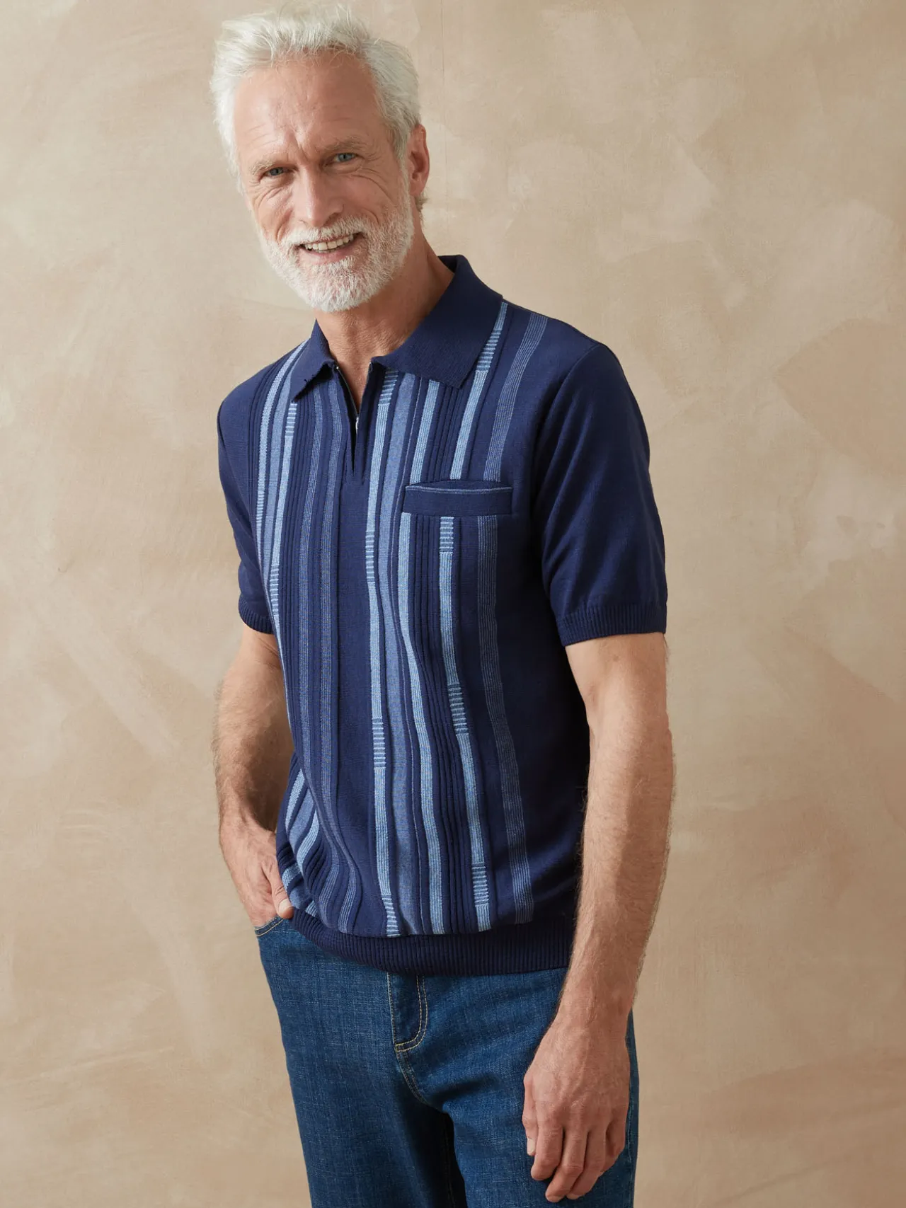 Pull polo zippé manches courtes