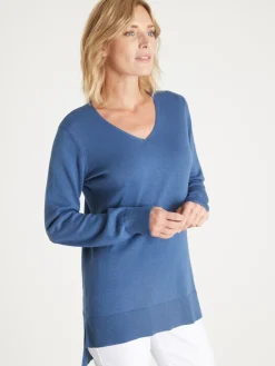 Pull tunique maille fine col V