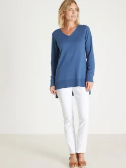 Pull tunique maille fine col V
