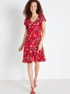 Robe à volants, manches courtes