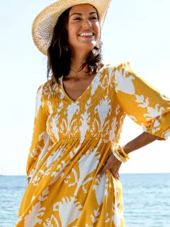 Robe longue à smocks