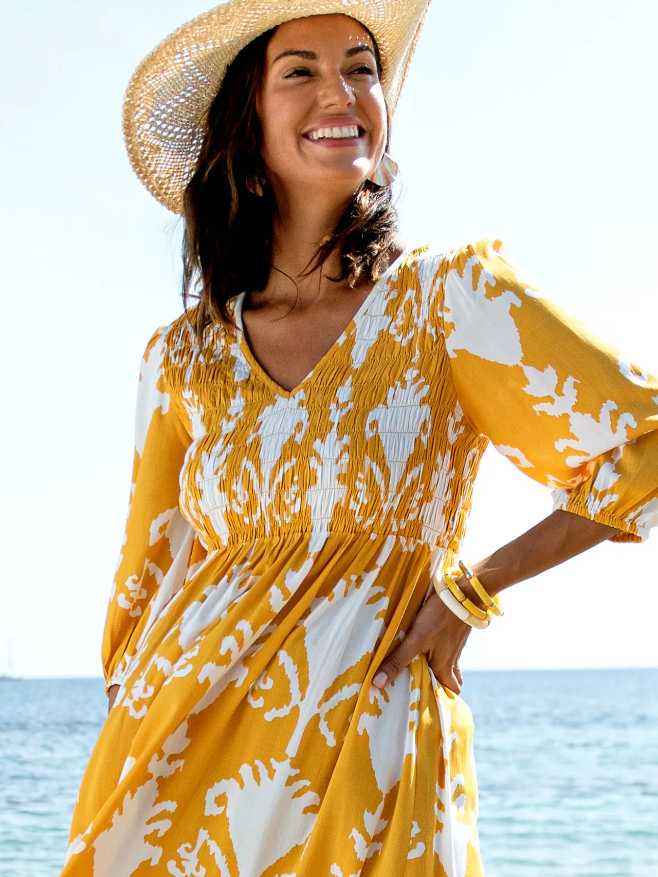 Robe longue à smocks