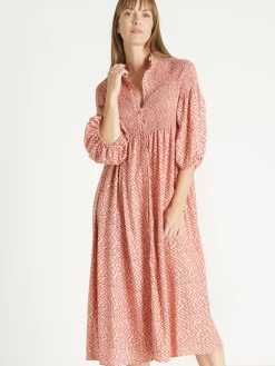 Robe longue boutonnée à smocks