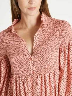 Robe longue boutonnée à smocks