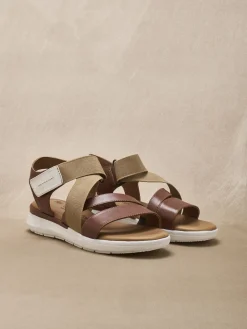 Sandales cuir à scratch et élastiques