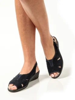 Sandales cuir velours grande largeur