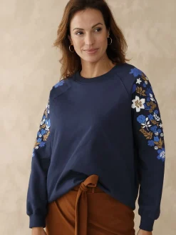 Sweat-shirt fantaisie manches brodées